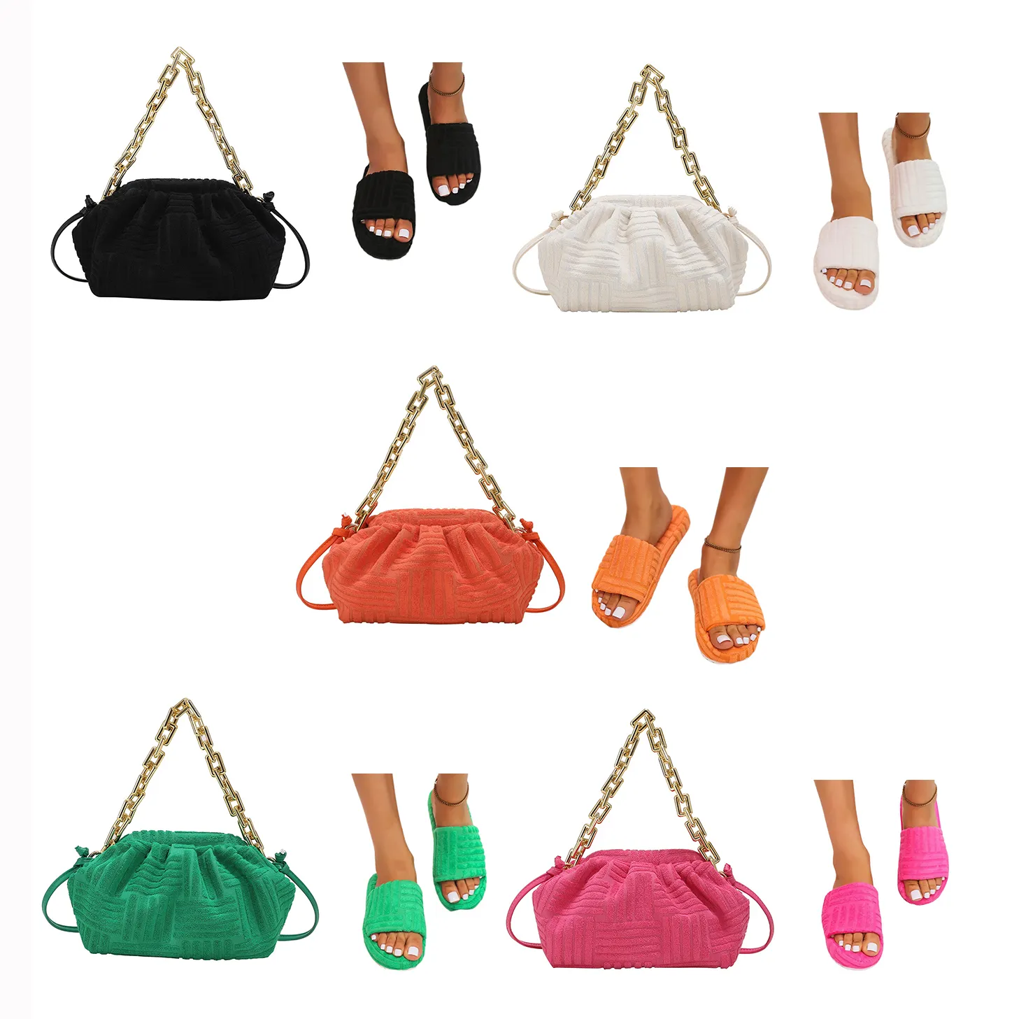 Popular women purser with matching sandals fashion platform large size women fashion fur slippers and purse set