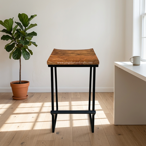 Tabouret de bar antique en bois et fer, style nordique, pour hôtel, restaurant, cuisine, salle à manger - Product Image 2