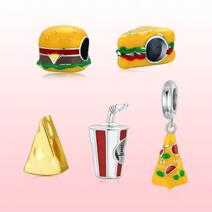 Proses Enamel Lezat Sandwich Hamburger Diy Makanan 925 Perak Murni Liontin Perhiasan untuk Wanita 2021