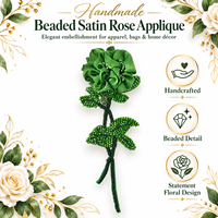 Applique de rose en satin vert émeraude perlée faite à la main, patch brodé floral à coudre pour vêtements, sacs, décoration intérieure, bricolage
