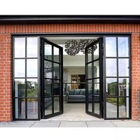 Porte à battants en aluminium beige avec double vitrage trempé et surface finie pour villa