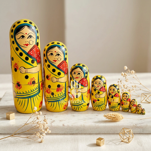 Theperfectbazaar Ensemble de 5 poupées gigognes en bois peintes à la main de haute qualité (6 pouces) pour la décoration de la maison, table, anniversaire, Diwali - Product Image 1
