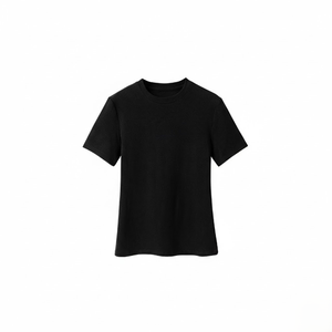 T-shirt basique à col rond pour femme, style coréen, coupe ajustée, très élastique, couleur unie - Product Image 3