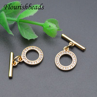 Nouveauté plaqué or CZ en laiton pavé rond OT fermoir de connecteur à bascule pour bricolage chaîne collier faisant accessoire