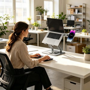 Wholesale Ergonomic 360 <b>Rotation</b> Notebook Holder Riser Adjustable Metal Laptop Stand with Mobile Phone Holder for <b>Desk</b> - Product Image 4