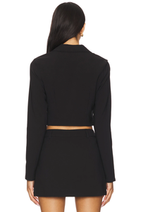 <span class=keywords><strong>Manteau</strong></span> de costume professionnel noir pour femme, coupe courte, avec boutons en forme de cœur ornés de strass et de perles, col à revers cranté, manches longues, tendance - Product Image 3
