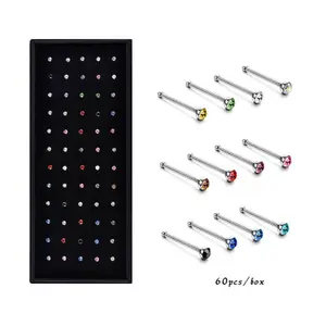 Jachon 60 40Pcs/Set Nose Ring Fashion Body Jewelry Colorful Crystal Stainless Steel Nose Ring Piercing Nose Stud