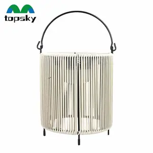 Factory wholesale retro led bamboo solar camping garden lantern outdoor hanging lanterns waterproof solar decorative lamps