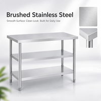 Table de travail en acier inoxydable à trois étagères, sans dosseret, pour cuisine scolaire, banc robuste, fourniture pour distributeurs