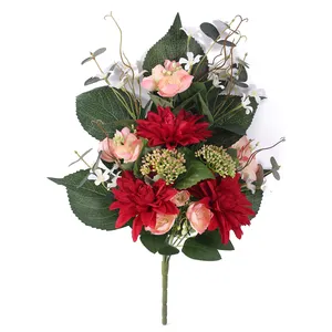 customized flower combination rose dahlia bunch China silk artificial flowers bouquet for home hotel decor