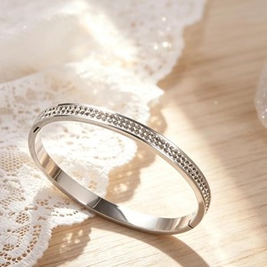 Bracelet jonc étanche en acier inoxydable CZ, fin et large, deux tailles, or, argent, or rose, bijoux cadeau - Product Image 3