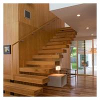 Escalier flottant moderne à cantilever avec poutre en acier dissimulée et marches en bois massif, escalier intérieur sur mesure pour villa