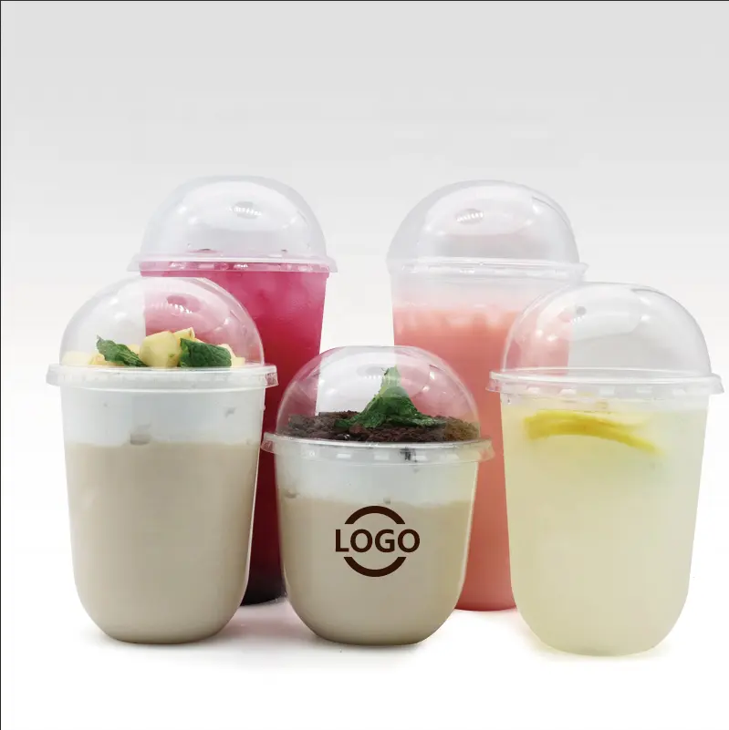 Cold drinking Plastic Coffee Juice cup with dome/flat lid high quality wholesale cup with factory price