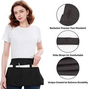 Tablier de serveur avec LOGO personnalisé Tablier de <span class=keywords><strong>serveuse</strong></span> noir Demi tabliers de taille courte pour <span class=keywords><strong>serveuse</strong></span> serveur femmes hommes avec 3 poches - Product Image 5