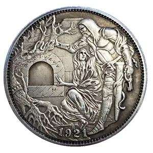 Vente en gros d'artisanat en cuivre plaqué argent pièce commémorative pièce d'argent américaine 1921 pièce égarée américaine et colombe de la paix