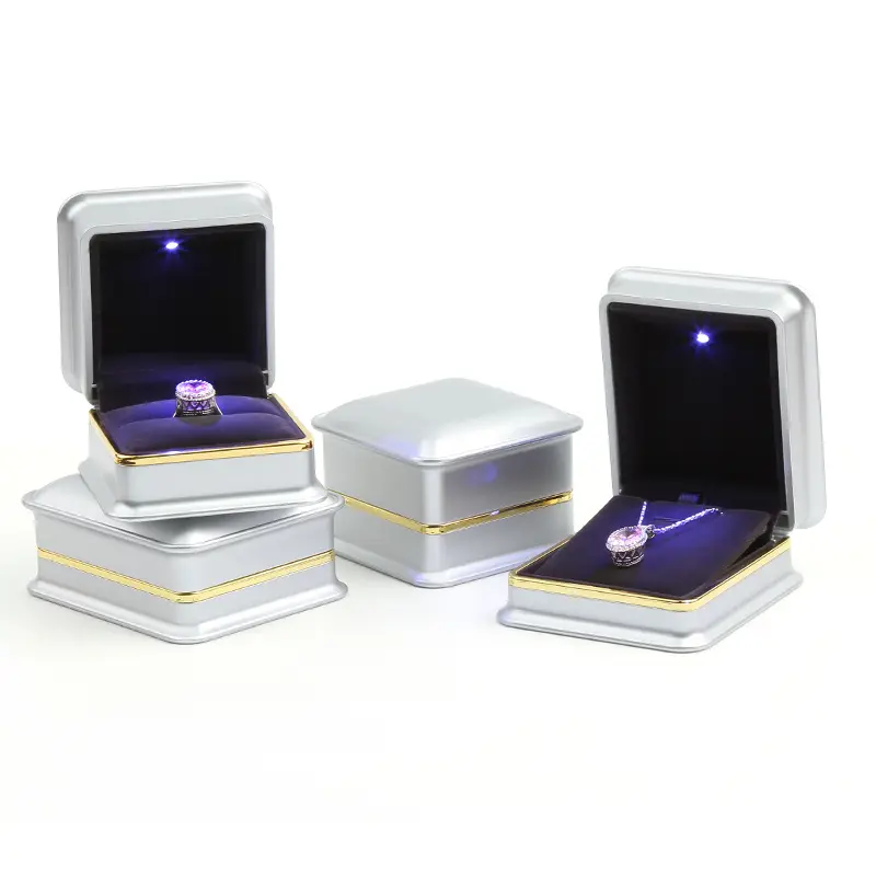 도매 플라스틱 LED 보석 상자 결혼 반지 상자 Led 빛