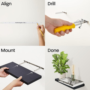 Étagères murales flottantes à 3 niveaux, grain de bois noir, pour cuisine, salle de bain, salon, installation par vis intégrées - Product Image 4
