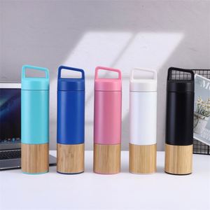 Termo de Acero Inoxidable de Doble Pared con Aislamiento, Diseño Recto, con Asa, para Regalo, Taza de Café, Botella de Agua de Bambú con Asa - Product Image 2