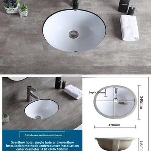 Lavabo encastré ovale en céramique avec support <span class=keywords><strong>de</strong></span> robinet monotrou pour <span class=keywords><strong>salle</strong></span> <span class=keywords><strong>de</strong></span> <span class=keywords><strong>bain</strong></span> et balcon, nouveau style chinois - Product Image 2