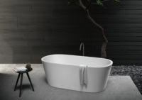 Pabrik OEM/ODM dengan pengalaman 18 tahun bak mandi berdiri bebas Matte batu putih Modern pengering desain kamar mandi untuk Hotel