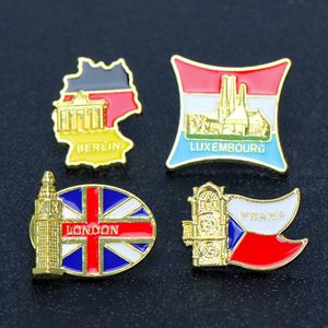 Logotipo personalizado hecho Praga Luxemburgo Londres Berlín recuerdo broches de esmalte de metal pulido para maleta - Product Image 2