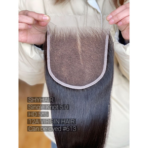 Cierre de Encaje HD 5x5 de Cabello Humano Remy, Cierre Frontal de Cabello Brasileño Liso, Doble Trama a Máquina, Nudos Decolorados - Product Image 1
