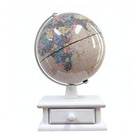 Globo Terráqueo Vintage de 20 cm con Cajón de Almacenamiento, Base de Madera Maciza, Soporte Metálico, Mapa Mundial en Papel HD, Decoración Educativa, Regalo para Oficina