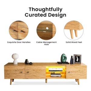 Soporte de <span class=keywords><strong>TV</strong></span> LED de madera <span class=keywords><strong>para</strong></span> <span class=keywords><strong>TV</strong></span> de <span class=keywords><strong>75</strong></span> pulgadas <span class=keywords><strong>Mesa</strong></span> de gabinete de <span class=keywords><strong>TV</strong></span> moderna con gabinete de almacenamiento y estantes abiertos <span class=keywords><strong>para</strong></span> sala de estar - Product Image 5