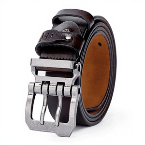 Cinturón de Cuero Genuino para Hombre, 38 mm de Ancho, Hebilla Doble de Cobre, Duradero, Casual, Diseño Sólido, para Jeans - Product Image 3