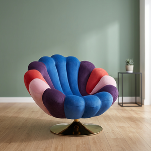Silla Moderna de Terciopelo con Secciones Azules, Rosas, Rojas y Moradas, Base de Metal, Muebles para Sala de Estar, Estilo de Diseño Contemporáneo - Product Image 4