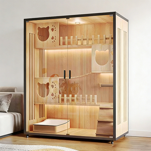 Mehrstöckige Katzenvilla Luxuriöses Holz-Katzenhaus Umweltfreundliches Atmungsaktives Haustierhaus für Innenräume Kleintier-Upgrade Katzenkäfig-Villa - Product Image 2