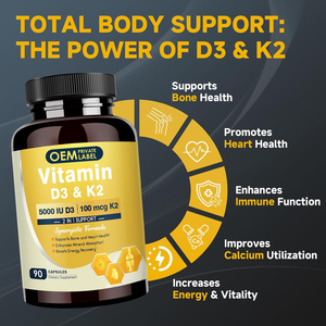 Cápsulas OEM de 125 mcg de D3 y 100 mcg de K2 MK-7, Cápsulas de Vitamina D3 y K2 con Zinc, Boro y MCT, Suplemento para la Salud Ósea, el Corazón y el Sistema Inmunitario - Product Image 4