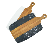 Planche à découper rectangulaire en bois d'acacia et marbre noir pour la maison, 345 mm x 1,2 cm d'épaisseur, durable, résistante à la chaleur, pour steak, fromage, fruits