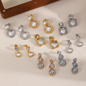 Geometric <b>Stud</b> <b>Earrings</b> With Zircon Stainless Steel For Women Everyday Wear - Product Image 2