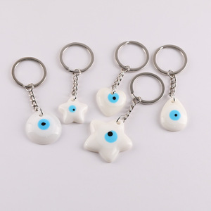 Turkish White <b>Devil</b> Eye Resin Pendant Keychain Stainless Steel Chain Heart Star Oval Round Shape Creative <b>Accessory</b> - Product Image 5