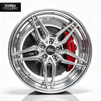 Jante en alliage d'aluminium à 3 branches séparées, finition chrome poli, 20 pouces 10J 5x114.3, à déport profond, rivetée, pour voiture de sport et style Stance