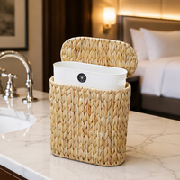 Corbeille à déchets en jacinthe d'eau tressée à la main, écologique et durable, avec couvercle, grande capacité, diffuseur d'arômes pour la maison, l'hôtel et l'espace de vie