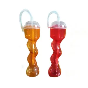 Bong bóng hình dạng nhựa dài uống ly cho cocktail nước giải khát bằng Cháo cup Đảng Twist yard cup với rơm