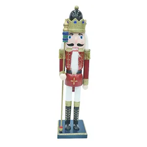 50cm Big Wooden Red Nutcracker King Ornament Tabletop Soldier Diamond Crown Scepter Man Dolls Figurine Christmas Decoration