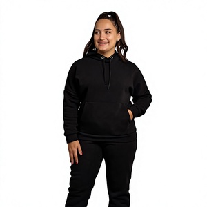 Sudadera con capucha negra de talla grande para mujer, manga larga, color sólido, corte holgado informal con cordón y bolsillos laterales, ropa de otoño - Product Image 1