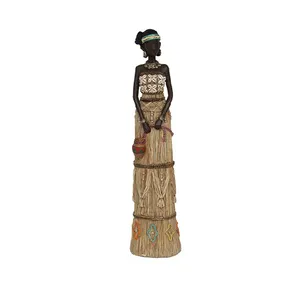 Handmade Nhựa Thủ Công Tribal Lady Statuettes Trang Trí Nội Thất Quà Tặng Nhựa Đen Phi Người Phụ Nữ Bức Tượng