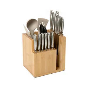 סט בלוק סכין מגנטי במבוק למטבח מחזיק כלי בישול כפית אחסון שפים סכינים רגלי גומי מונעות החלקה