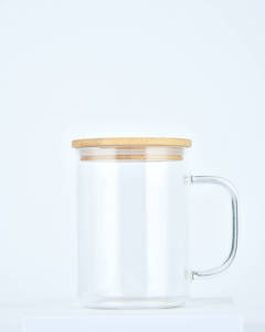 Vente en gros de gobelets en verre transparent/givré de 15 oz avec poignée et couvercle en bambou pour sublimation - Product Image 2