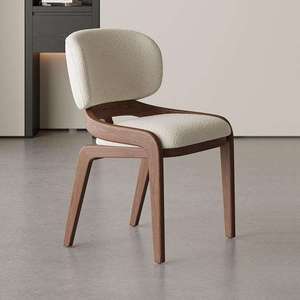 Nordic Solid Wood Dining Chair, Modern Minimalist Home Office Chair with Backrest, Designer Italian Style, Lambswool - Product Image 3