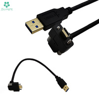 Kustom 90 derajat USB 3.0 jantan ke USB 3.0 3.1 kabel jantan Tipe C dengan sudut sekrup ganda kabel USB 3.0 3.1 Tipe C
