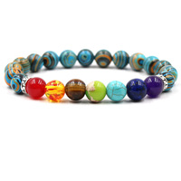 Edelstein-Armband im neuen klassischen Stil, 10 mm, Silber, 7-Chakra-Naturstein-Charm-Armband, elastisch, Perlenarmband, Einzelring-Schmuck, farbenfroh