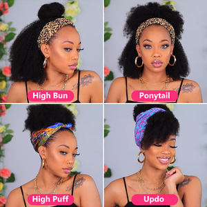 Perruque bandeau <span class=keywords><strong>cheveux</strong></span> naturels brésilien avec frange, <span class=keywords><strong>cheveux</strong></span> humains crépus bouclés, coupe <span class=keywords><strong>Afro</strong></span>, mi-longue, avec écharpe, densité 180 - Product Image 5