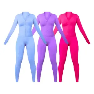 Oem personalizado nylon spandex zip up jaqueta e legging duas peças treino treino conjuntos para as mulheres activewear fabricantes roupas