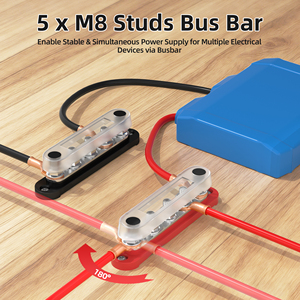 Barre omnibus de distribution de puissance 150A 12V M8 à 5 goujons, positive et négative, pour batteries de bateaux, systèmes automobiles et solaires - Product Image 2