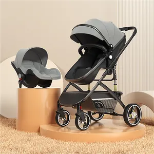 多功能婴儿推车3合1，带汽车座椅轻便儿童旅行车0-3岁单手折叠铝制婴儿车。